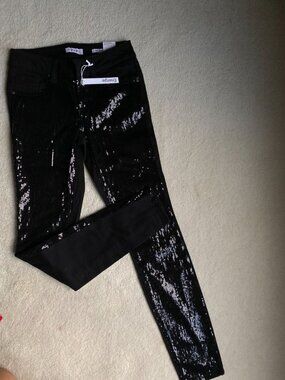 NWT Energie Anika Skinny Jeggings Black Sequined Front Juniors Size 5